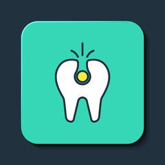 Filled outline Broken tooth icon isolated on blue background. Dental problem icon. Dental care symbol. Turquoise square button. Vector