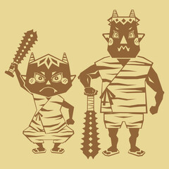 切り絵風の二匹の鬼