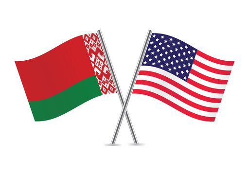 Belarus and America flags. Belarusian and American flags isolated on white background. Vector illustration.