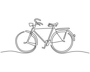 Naklejka na ściany i meble One single continuous line of classic bicycle. Classic transportation isolated on white background.