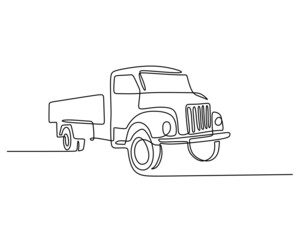 One single continuous line of old vintage big truck. Classic transportation isolated on white background.