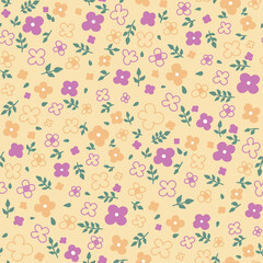 vector floral, delicate, spring pattern, small flowers, blooming meadow
