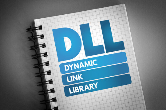DLL - Dynamic Link Library acronym on notepad, technology concept background