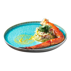 Isolated portion of gourmet crab salad on white background