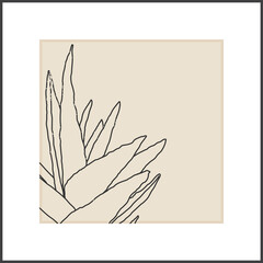 Fototapeta na wymiar Minimalist botanical line art compositions with leaves abstract collage