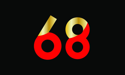 68 Number New Gold Red Elegant Logo