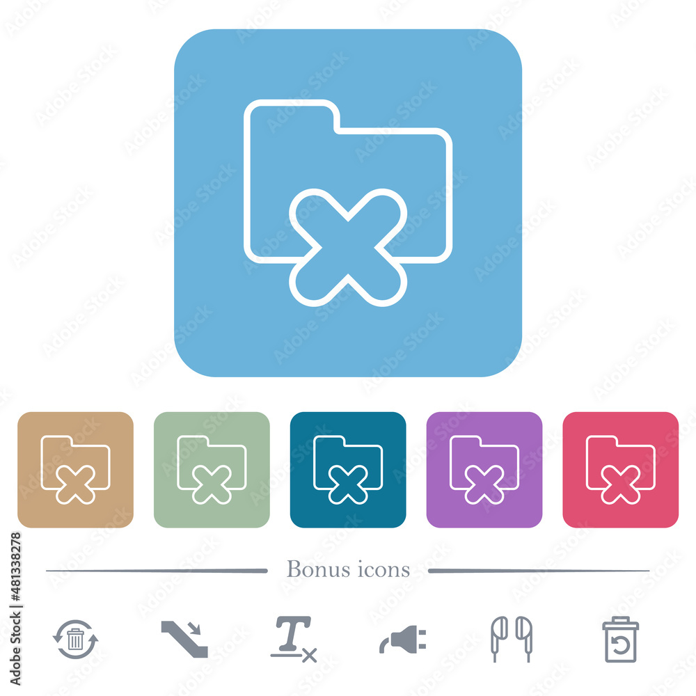 Aufkleber cancel folder outline flat icons on color rounded square backgrounds