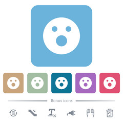 Fototapeta premium Shocked emoticon solid flat icons on color rounded square backgrounds