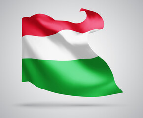 France, vector flag with waves and bends waving in the wind on a white background.