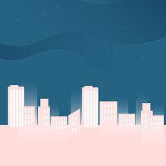 Naklejka premium Vector illustration of skyscrapers, stars and night sky.