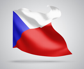 Czech Republic, vector flag with waves and bends waving in the wind on a white background.