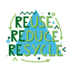 reduce reuse recycle lettering. Vector illustration