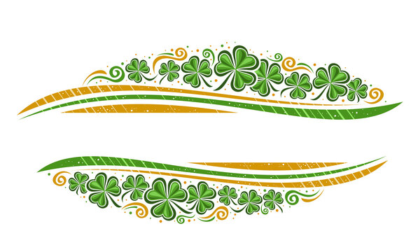 Vector Border for St Patrick's Day with copyspace for text, horizontal template with illustration of shamrock leaves and decorative flourishes, floral concept for st patricks day on white background - Powered by Adobe