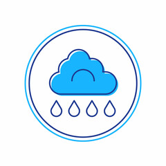 Filled outline Cloud with rain icon isolated on white background. Rain cloud precipitation with rain drops. Vector