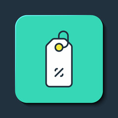 Filled outline Discount percent tag icon isolated on blue background. Shopping tag sign. Special offer sign. Discount coupons symbol. Turquoise square button. Vector