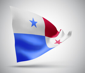 Panama, vector flag with waves and bends waving in the wind on a white background.