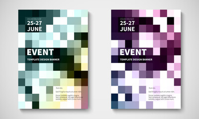 Business flyer design, brochure cover template. Abstract square pixel mosaic background.