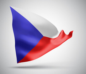 Czech Republic, vector flag with waves and bends waving in the wind on a white background.
