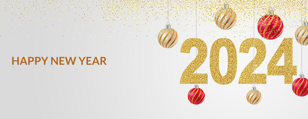 2024 Happy New Year in golden design, Holiday greeting card design