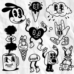 Hand drawn Abstract funny cute Comic characters.illustration for poster, cover, and advertisement. Retro and vintage design illustration.