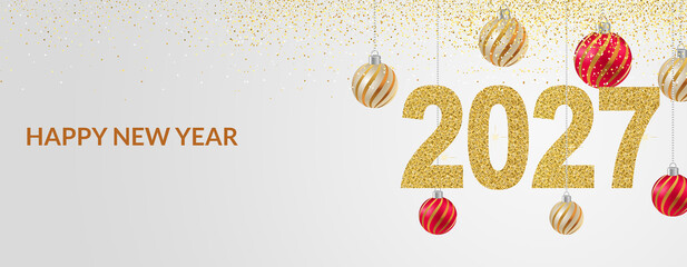 2027 Happy New Year in golden design, Holiday greeting card design