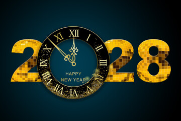 2028 Happy New Year in golden design, Holiday greeting card design