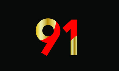 91 Number New Gold Red Elegant Logo