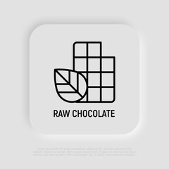 Raw chocolate thin line icon. Vegan chocolate. Vector illustration.