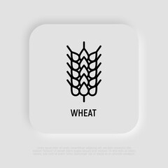 Wheat, cereal, barley thin line icon. Intolerance to gluten symbol. Organic bread. Vector illustration.