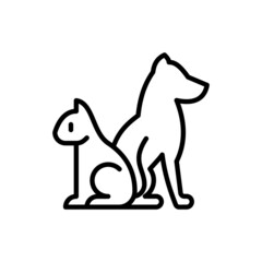 Pet friendly symbol: cat and dog silhouettes thin line icon. Modern vector illustration for pet shop, logo for vet clinic.
