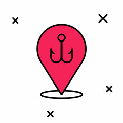 Filled outline Fishing hook icon isolated on white background. Fishing tackle. Vector