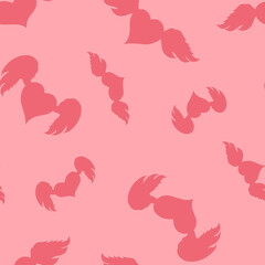 Saint Valentine's day random seamless pattern. Winged heart pastel pink silhouette endless texture. Sweet Valentine day boundless background. Cute doodle surface design for textile or invitation.