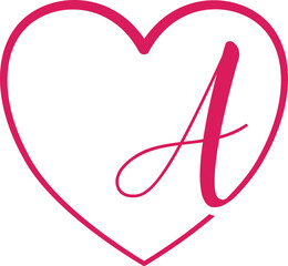 monogram letter A with heart, hand drawing, heart sign