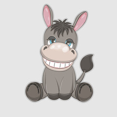 Hand drawn vector illustration of a cute funny baby donkey.