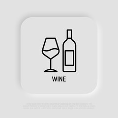 Bottle of wine and wineglass thin line icon. Modern vector illustration.