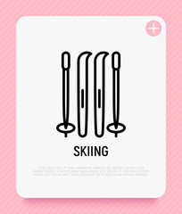 Skiing thin line icon. Modern vector illustration of winter sport equipment.