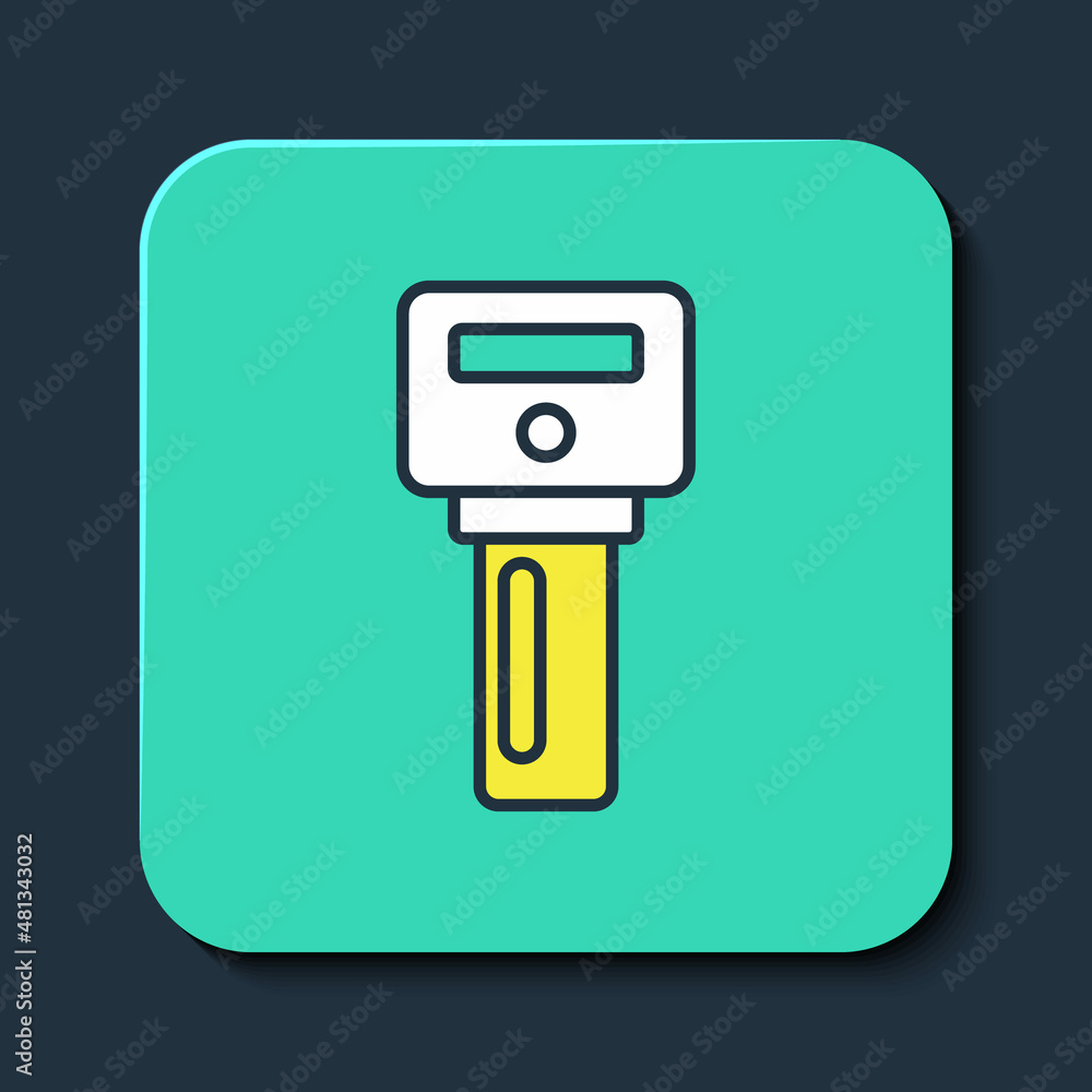 Poster filled outline car key with remote icon isolated on blue background. car key and alarm system. turqu