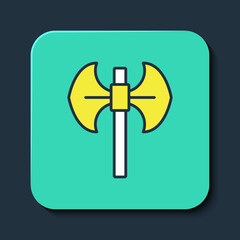 Filled outline Medieval poleaxe icon isolated on blue background. Turquoise square button. Vector