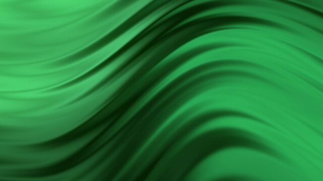 Deep green silky wave abstract background 4k animation video.  3D gradient liquid waves. Smooth silk cloth surface with ripples and folds. Dynamic motion animation. 