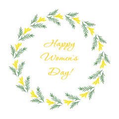 Obraz premium Happy women's day background with mimosa round frame