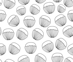 Food vector seamless pattern with muffins, hand drawn bakery 