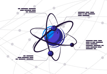 Vector illustration of a particle atom with a detailed description of each element