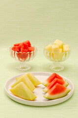 glass bowl juicy melon watermelon