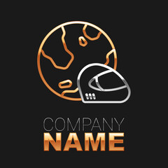 Line Racing helmet icon isolated on black background. Extreme sport. Sport equipment. Colorful outline concept. Vector