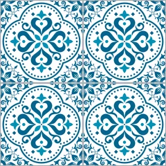 Tapeten Lisbon, Portuguese style Azulejo tile seamless vector pattern in turquoise, repetitve floral wallpaper or textile, fabric print   © redkoala