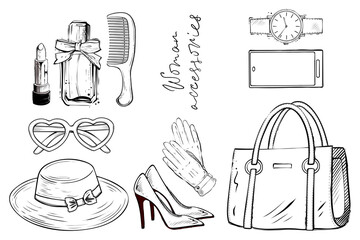 Set of woman accessories, vector illustration