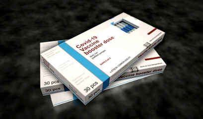 Covid-19 Vaccine booster dose pack 3d illustration