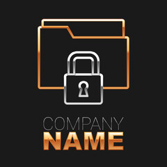 Line Folder and lock icon isolated on black background. Closed folder and padlock. Security, safety, protection concept. Colorful outline concept. Vector