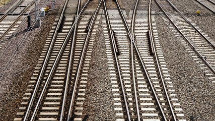 Fototapeta premium TRACKWAY - Railroad switches in front of the station 