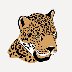Vector simple design of leopard head.  Animal illustration. Isolated cartoon jaguar or leopard head on white background. Mascot, tattoo or logo design.